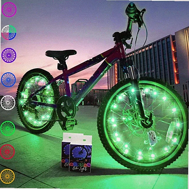 2 Pack LED Bike Wheel Lights - Bright, Waterproof, Safe Cycling Decor Green