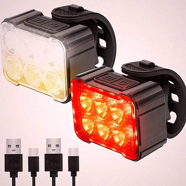 2 Packs USB Rechargeable Bike Light Set, Bicycle Safety Lights Front and Rear...