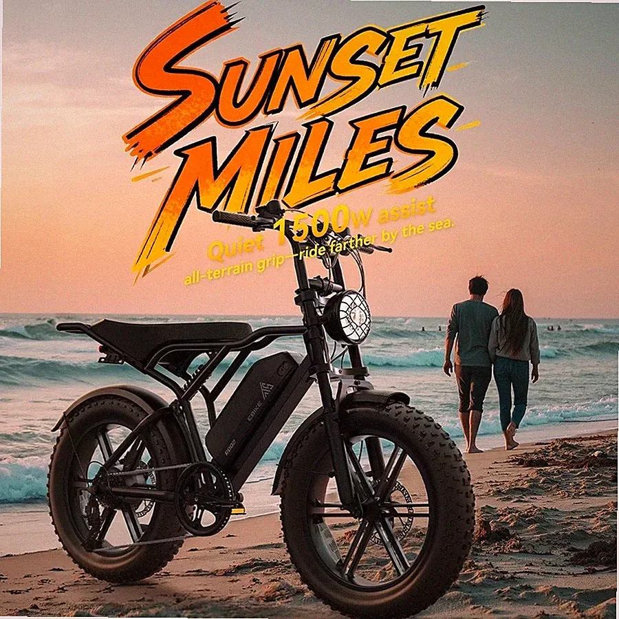 20''Off-Road Fat Tire Electric Bike 1500W Peak 32MPH 15/25AH Electric Dirt Bike