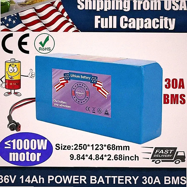 36V 14Ah Lithium ion Battery Pack for 350W 500W 750W 1000W Electric Motor 10s5p