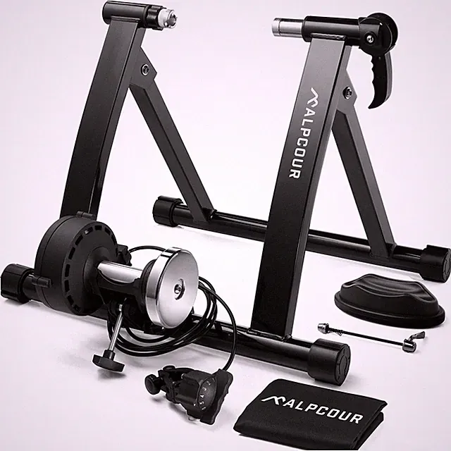 Alpcour Bike Trainer Stand Indoor Riding – Portable Foldable Magnetic Stainless