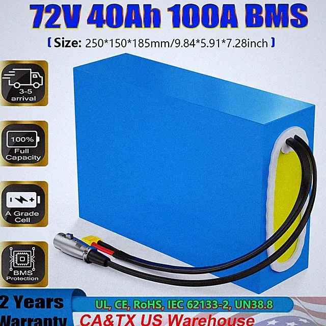 Ebike Battery 72V 40Ah 100A BMS Lithium Battery for Electric Bicycle 0~5000W Kit