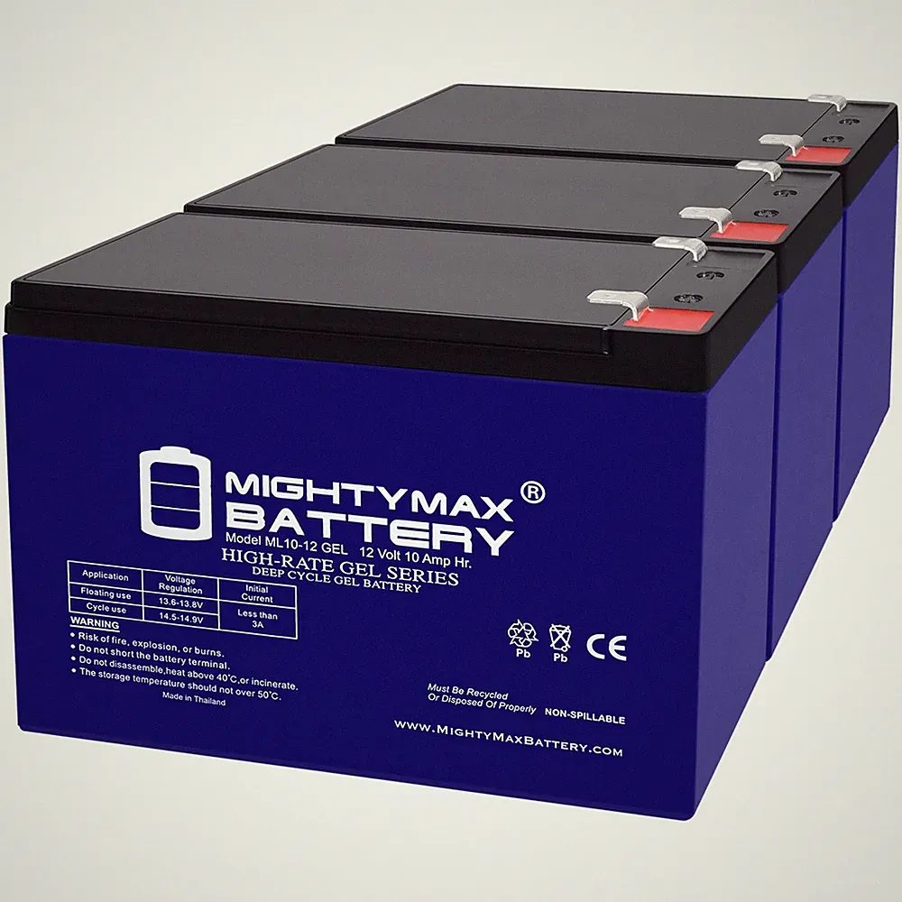 Mighty Max 12V 10AH GEL F2 Battery Replaces iZip Urban Cruiser Bike - 3 Pack