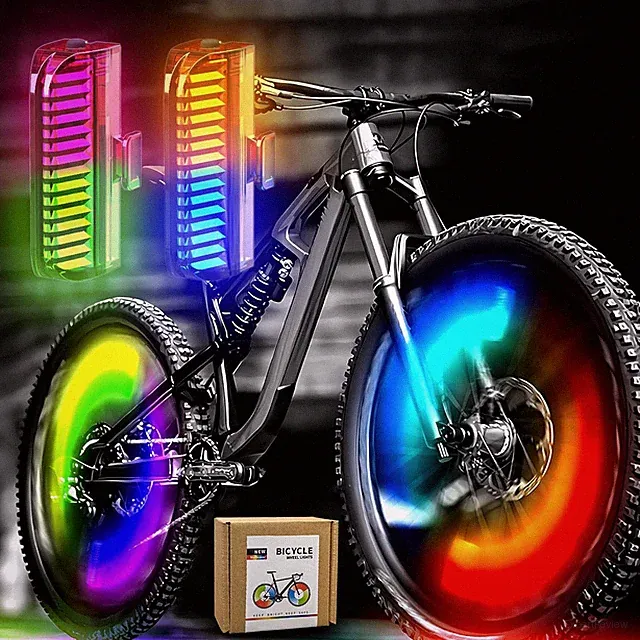Rechargeable Bike Wheel Lights (2 Pack) - Weatherproof 7-Color Spoke Lights